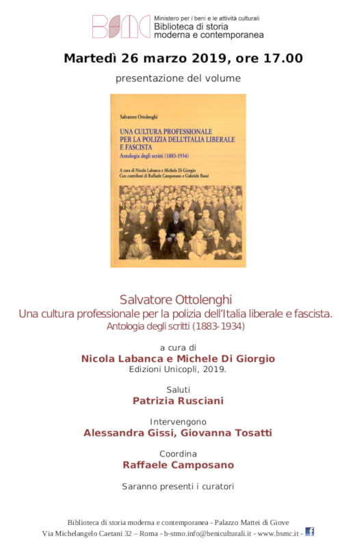Salvatore Ottolenghi, Una cultura professionale per la polizia dell'Italia liberale e fascista. Antologia degli scritti (1883-1934)